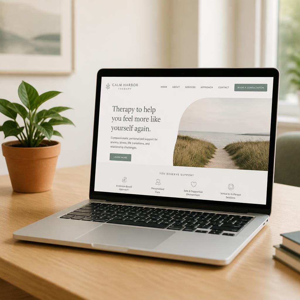 Therapist website built by Nora shown on a laptop